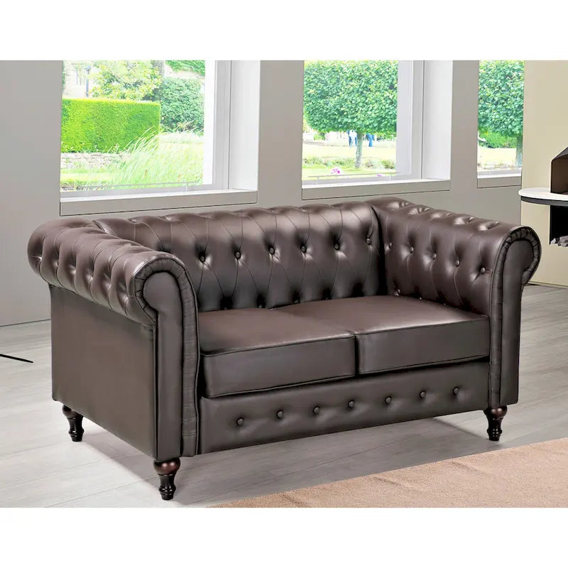 Causeuse Chesterfield en velours avec capitonnage en losanges et accoudoirs roulés