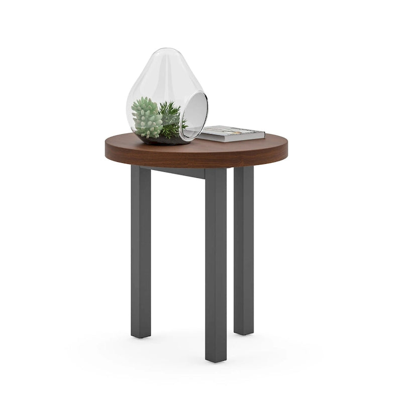 Table d'appoint ronde en placage de noyer avec piètement tripode en bois — Marron