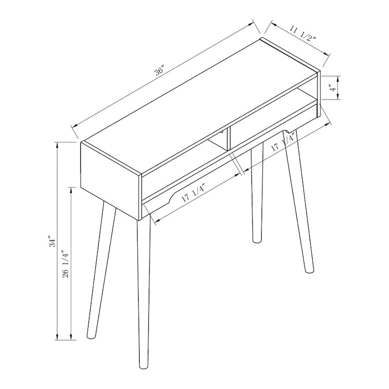 Console 2 étagères moderne du milieu du siècle avec pieds évasés