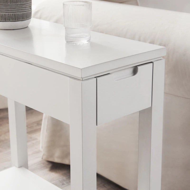 Table d'appoint de chargement en bois massif avec tiroir et étagère ouverte