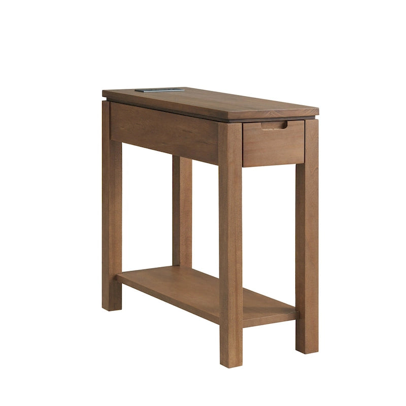 Table d'appoint de chargement en bois massif avec tiroir et étagère ouverte