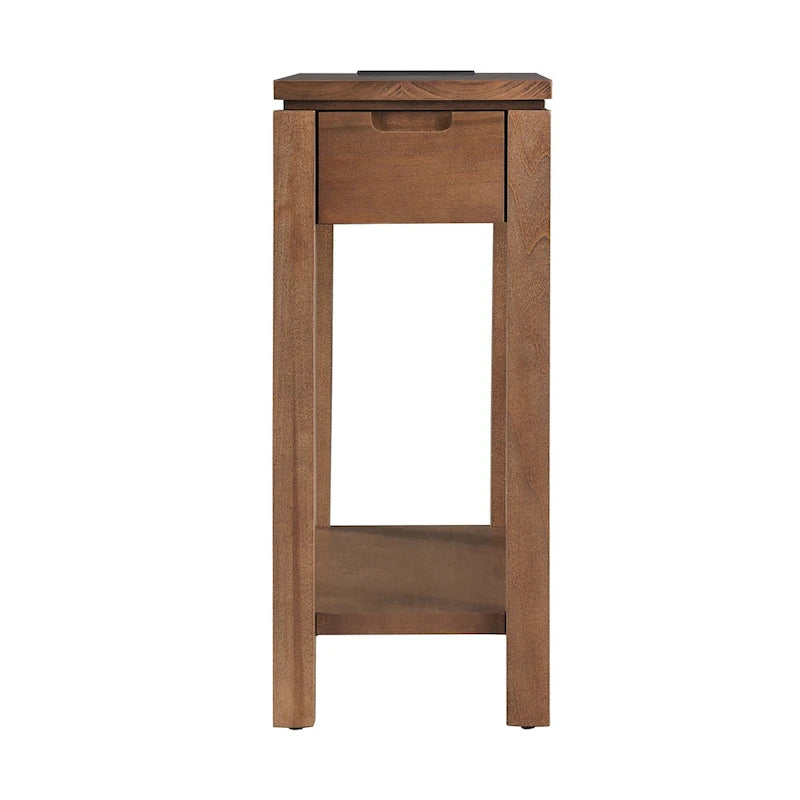 Table d'appoint de chargement en bois massif avec tiroir et étagère ouverte