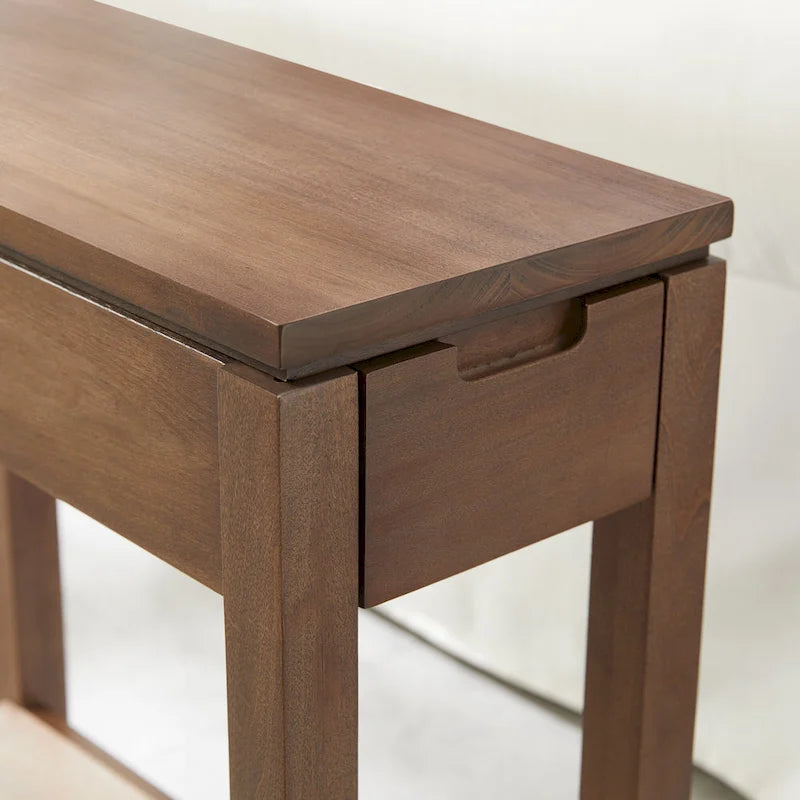 Table d'appoint de chargement en bois massif avec tiroir et étagère ouverte