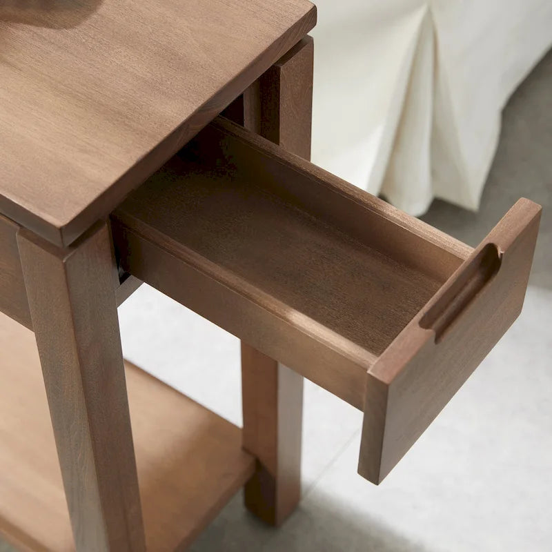 Table d'appoint de chargement en bois massif avec tiroir et étagère ouverte
