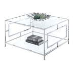Table basse carrée en verre avec étagère inférieure