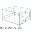 Table basse carrée en verre avec étagère inférieure