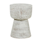 Table d'appoint piédestal ronde en teck massif blanchi à la chaux