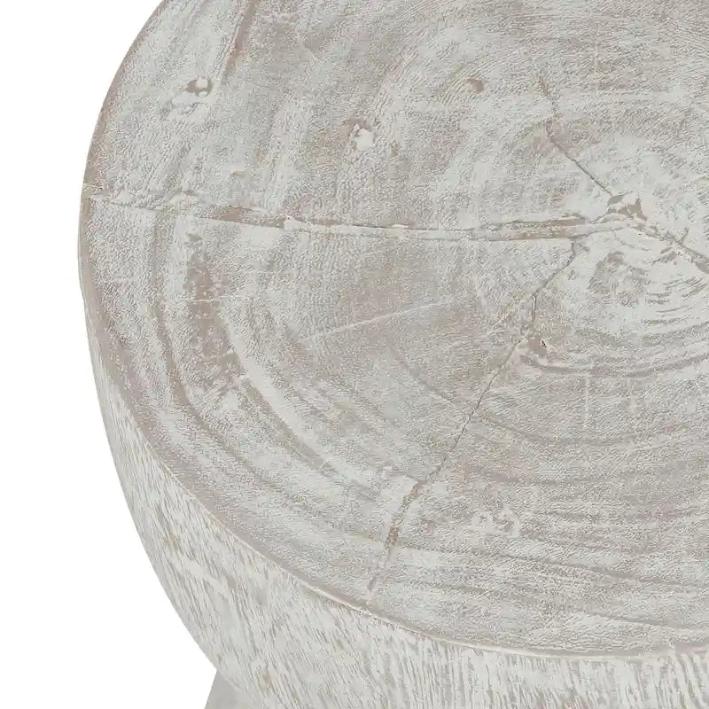 Table d'appoint piédestal ronde en teck massif blanchi à la chaux