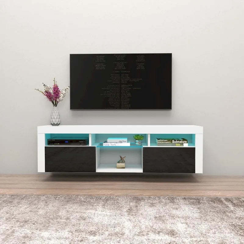 Meuble TV flottant mural avec éclairage LED 16 couleurs, 160 cm