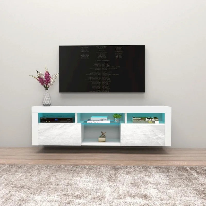 Meuble TV flottant mural avec éclairage LED 16 couleurs, 160 cm