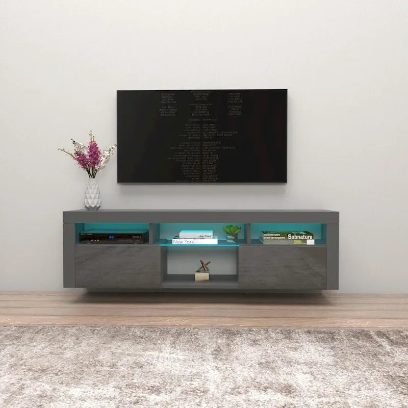 Meuble TV flottant mural avec éclairage LED 16 couleurs, 160 cm