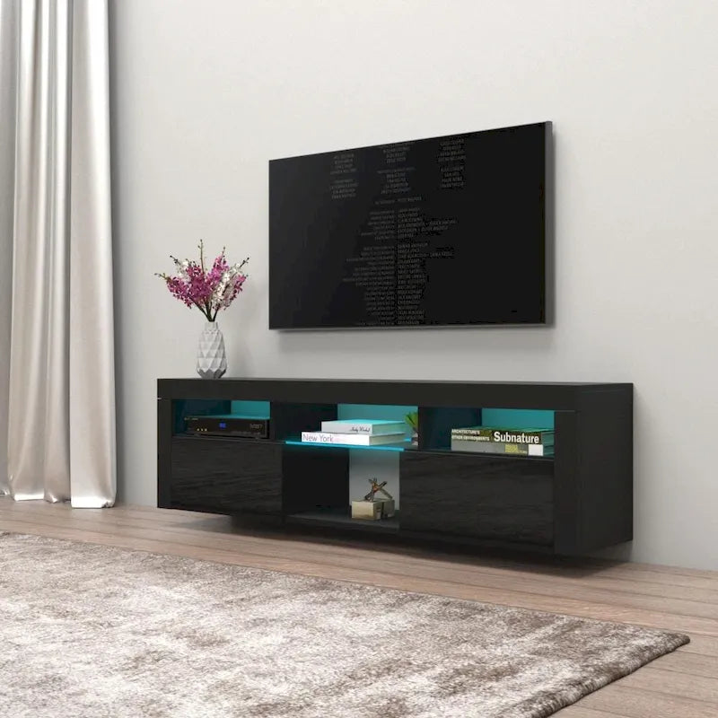 Meuble TV flottant mural avec éclairage LED 16 couleurs, 160 cm