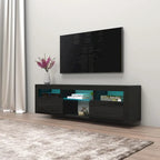 Meuble TV flottant mural avec éclairage LED 16 couleurs, 160 cm