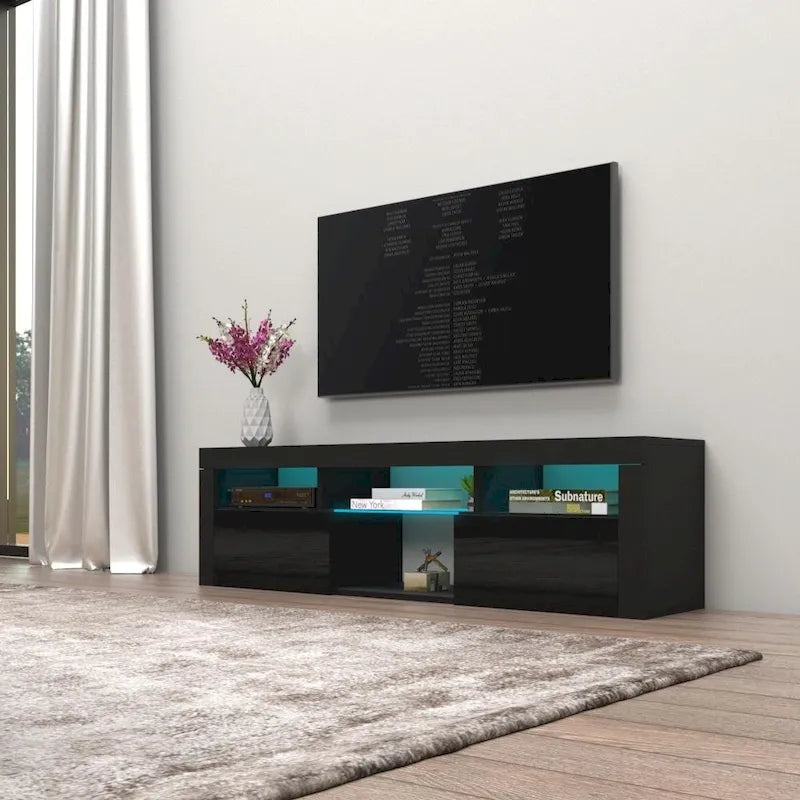 Meuble TV flottant mural avec éclairage LED 16 couleurs, 160 cm