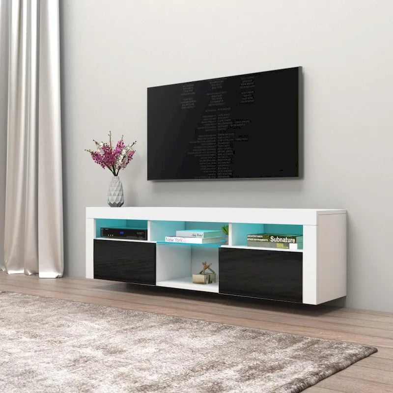 Meuble TV flottant mural avec éclairage LED 16 couleurs, 160 cm