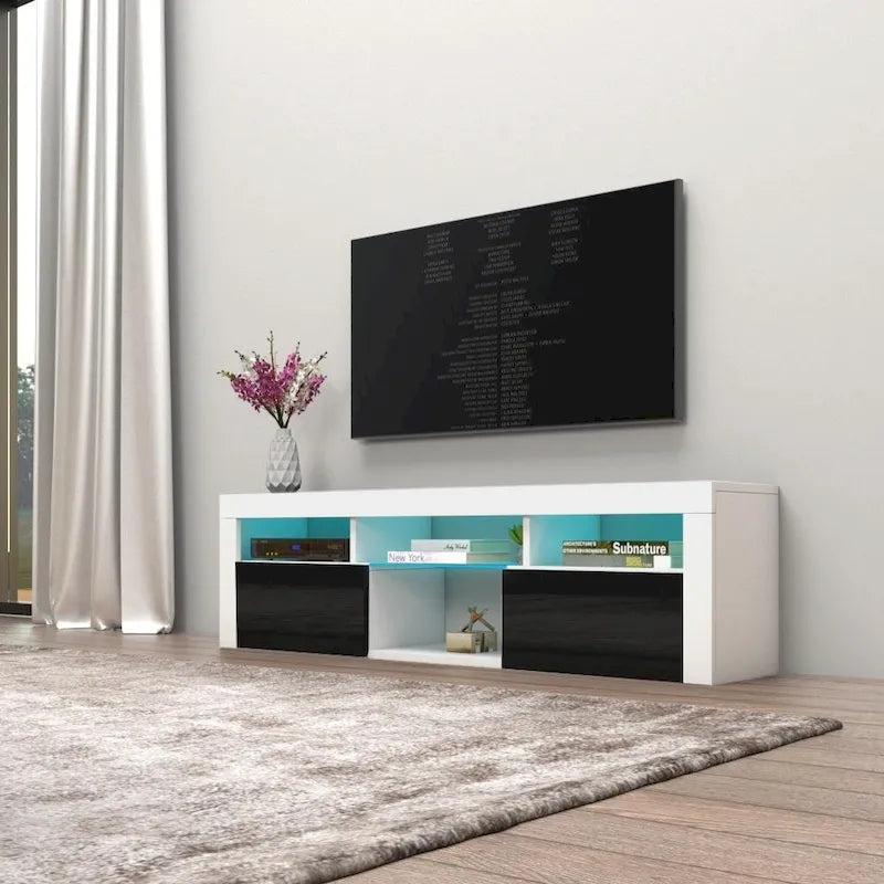 Meuble TV flottant mural avec éclairage LED 16 couleurs, 160 cm