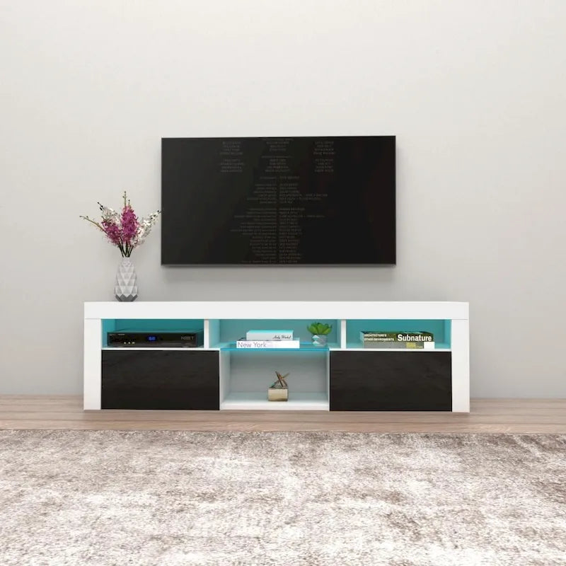 Meuble TV flottant mural avec éclairage LED 16 couleurs, 160 cm
