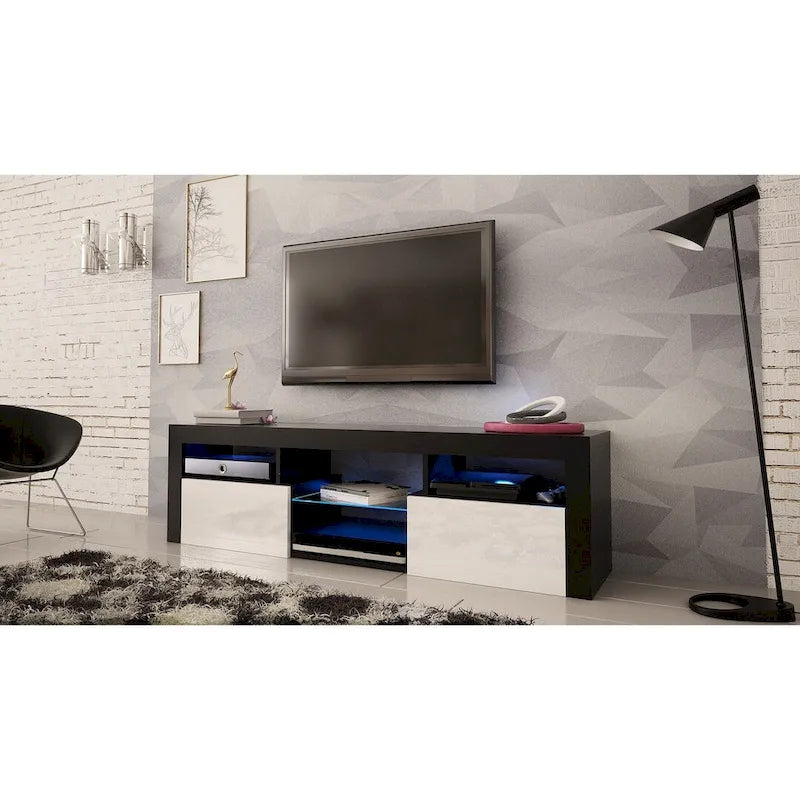 Meuble TV flottant mural avec éclairage LED 16 couleurs, 160 cm