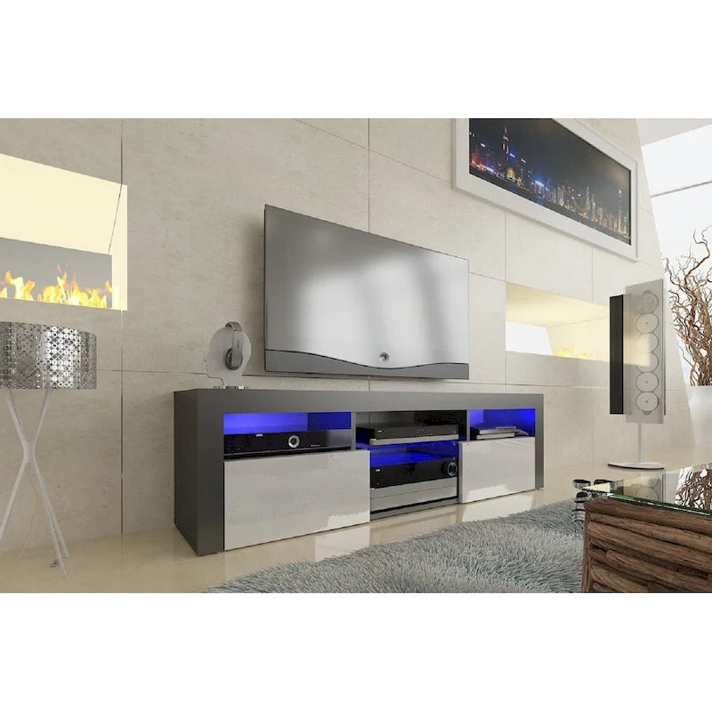 Meuble TV flottant mural avec éclairage LED 16 couleurs, 160 cm