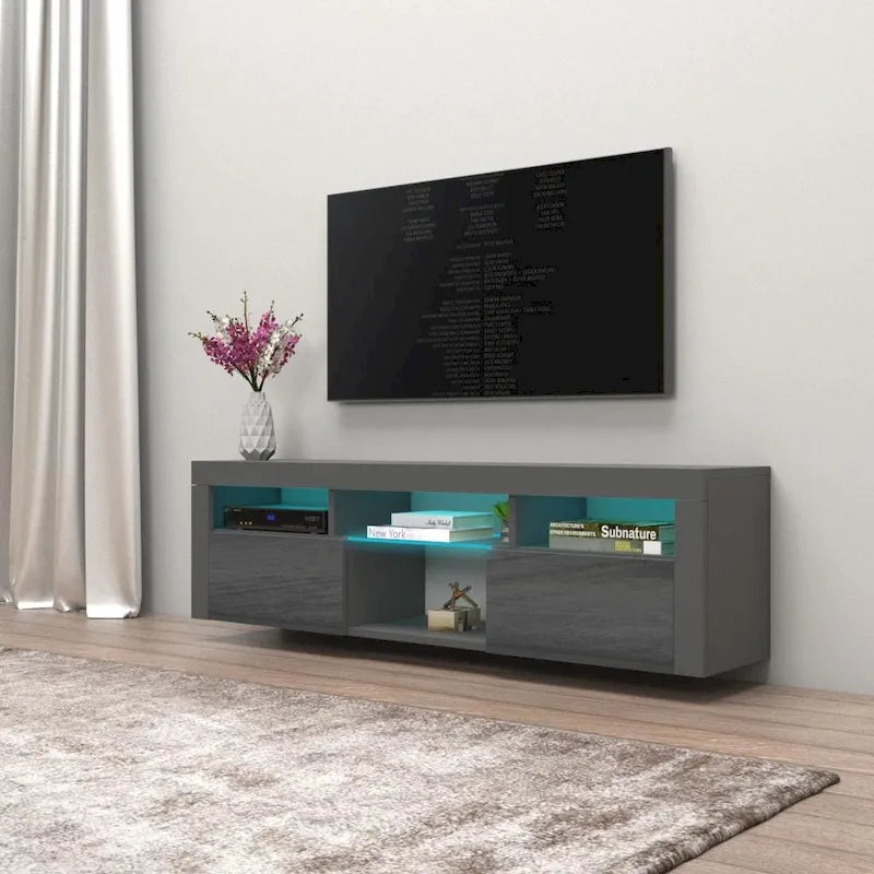 Meuble TV flottant mural avec éclairage LED 16 couleurs, 160 cm