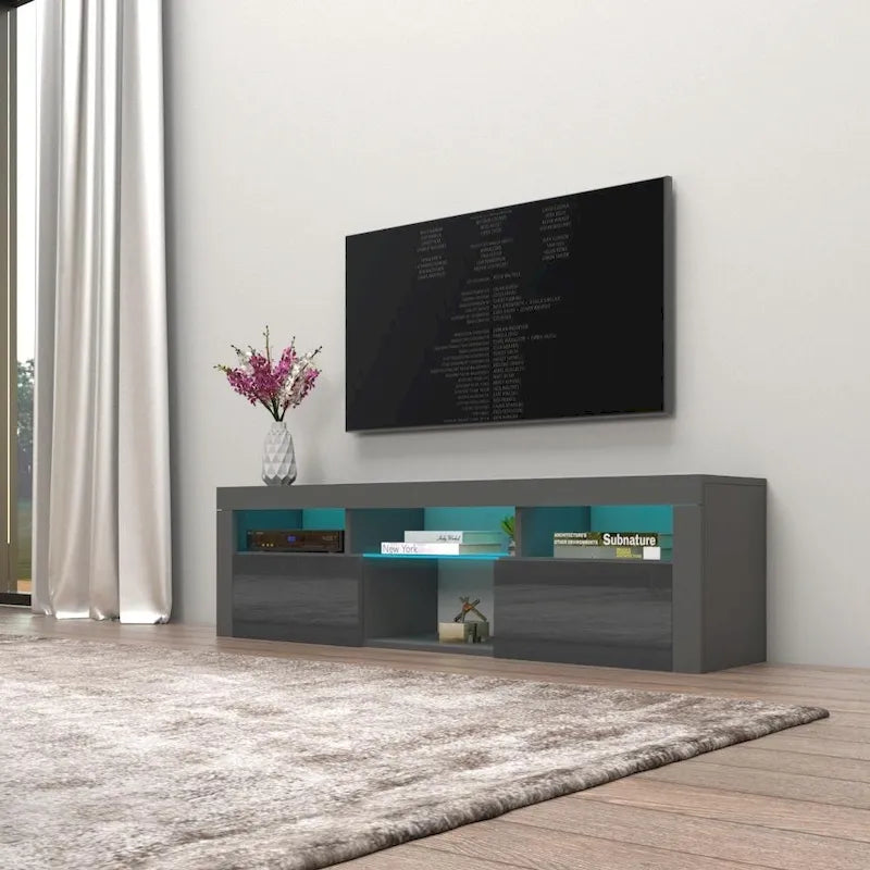 Meuble TV flottant mural avec éclairage LED 16 couleurs, 160 cm