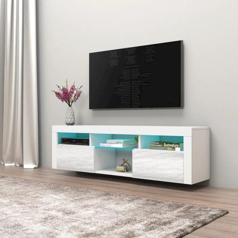 Meuble TV flottant mural avec éclairage LED 16 couleurs, 160 cm