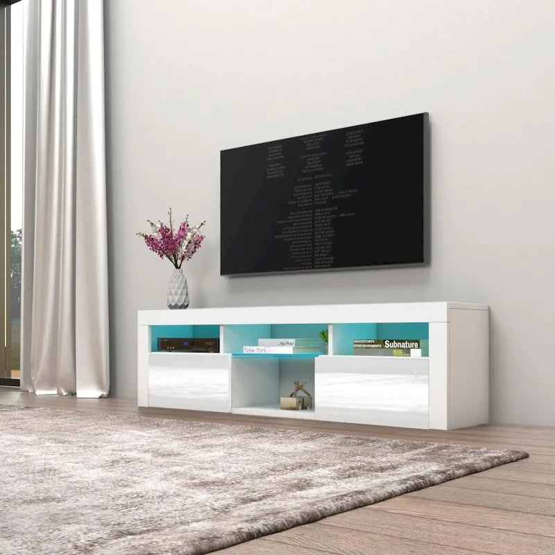 Meuble TV flottant mural avec éclairage LED 16 couleurs, 160 cm
