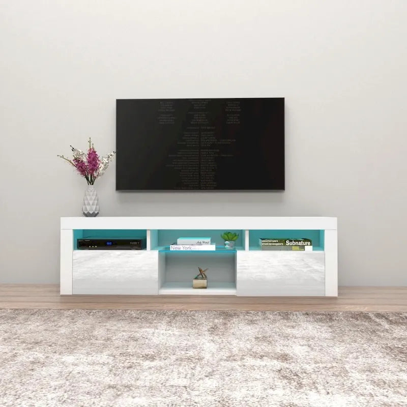 Meuble TV flottant mural avec éclairage LED 16 couleurs, 160 cm