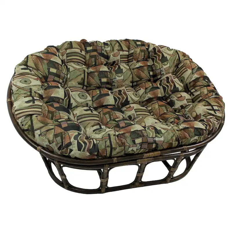 Chaise Double Papasan en Rotin avec Coussin Tapisserie Capitonnée