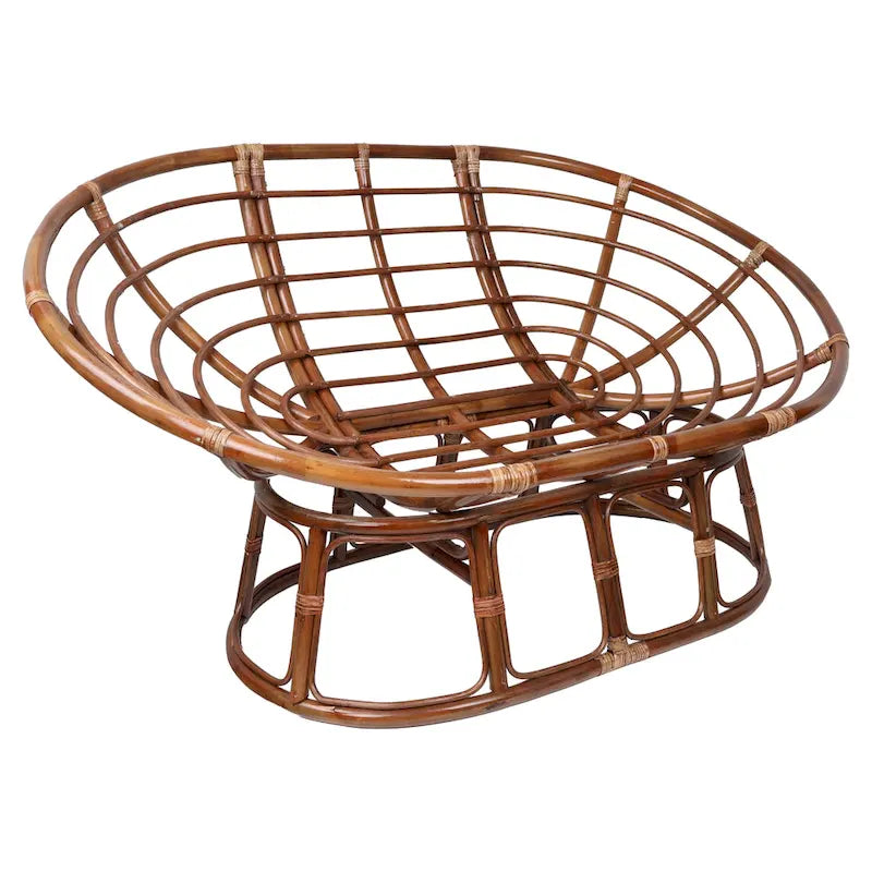 Chaise Double Papasan en Rotin avec Coussin Tapisserie Capitonnée