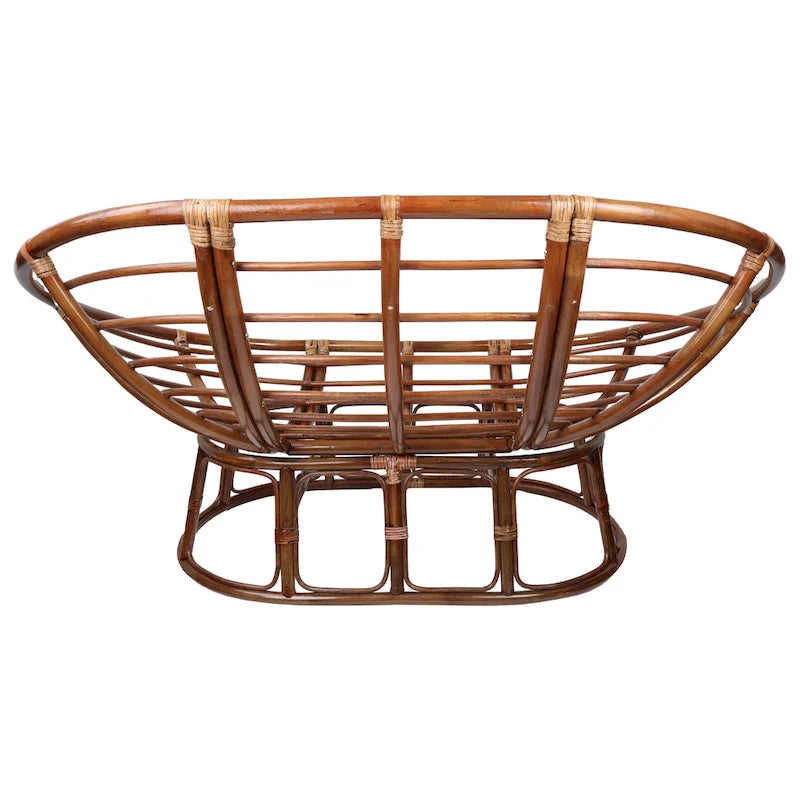 Chaise Double Papasan en Rotin avec Coussin Tapisserie Capitonnée