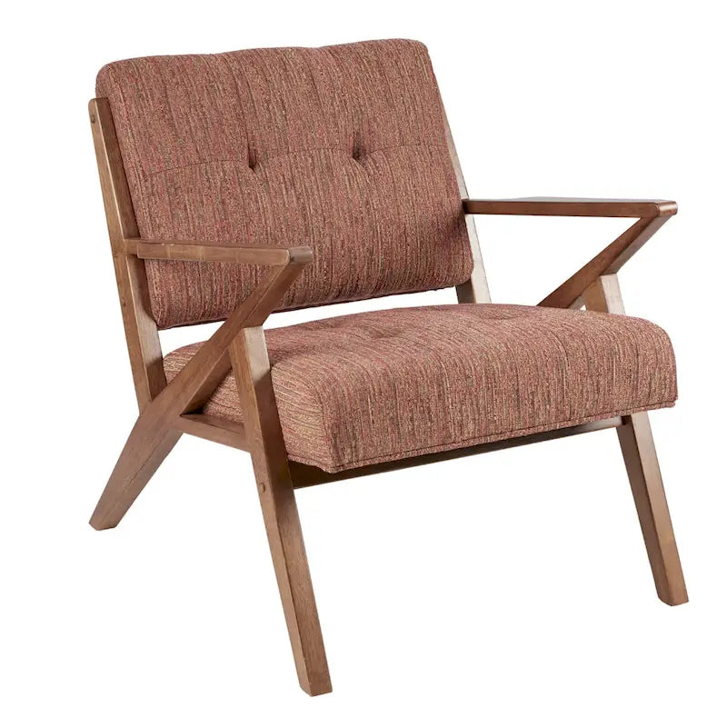 Fauteuil d'appoint rembourré Mid-Century avec accoudoirs inclinés en bois