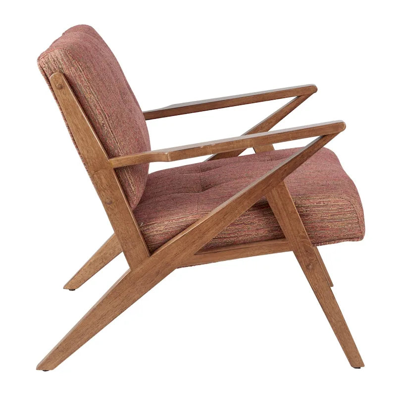 Fauteuil d'appoint rembourré Mid-Century avec accoudoirs inclinés en bois
