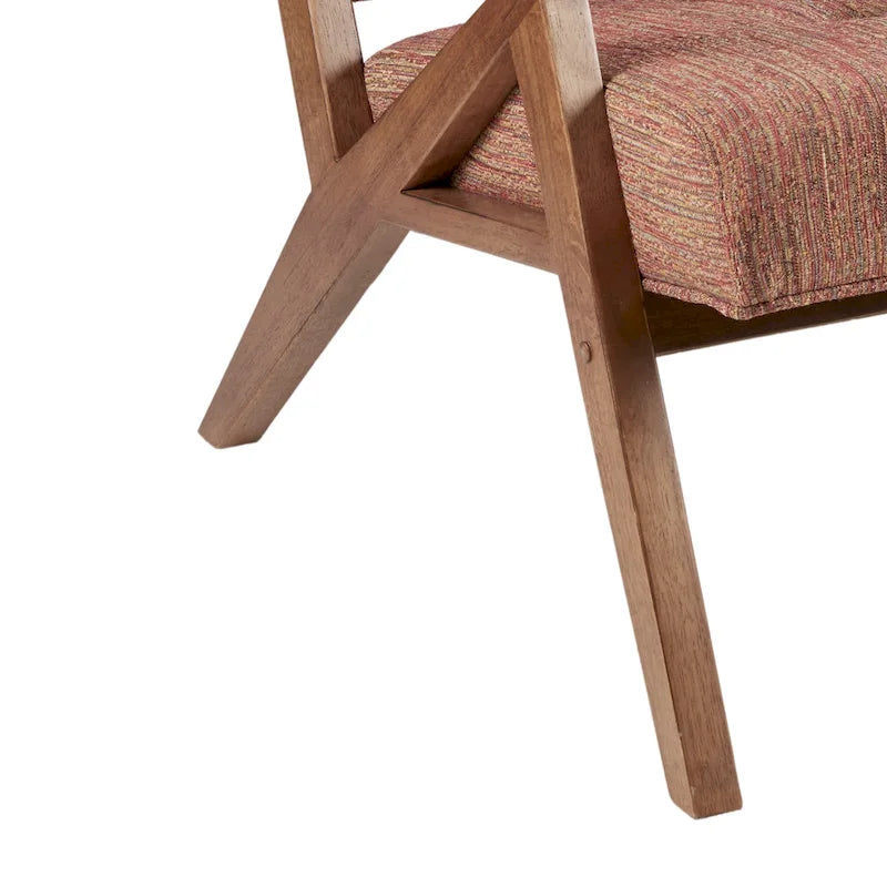 Fauteuil d'appoint rembourré Mid-Century avec accoudoirs inclinés en bois