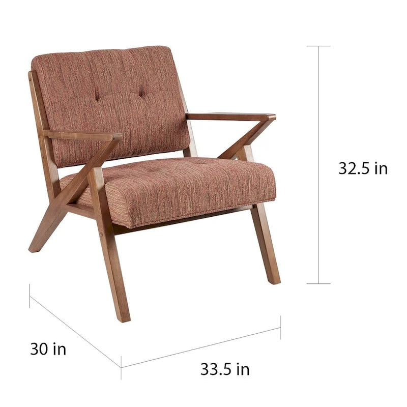 Fauteuil d'appoint rembourré Mid-Century avec accoudoirs inclinés en bois