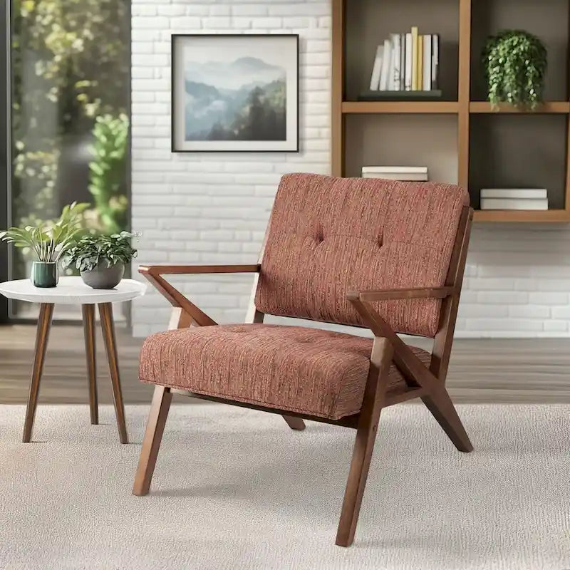 Fauteuil d'appoint rembourré Mid-Century avec accoudoirs inclinés en bois