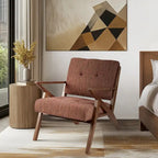 Fauteuil d'appoint rembourré Mid-Century avec accoudoirs inclinés en bois