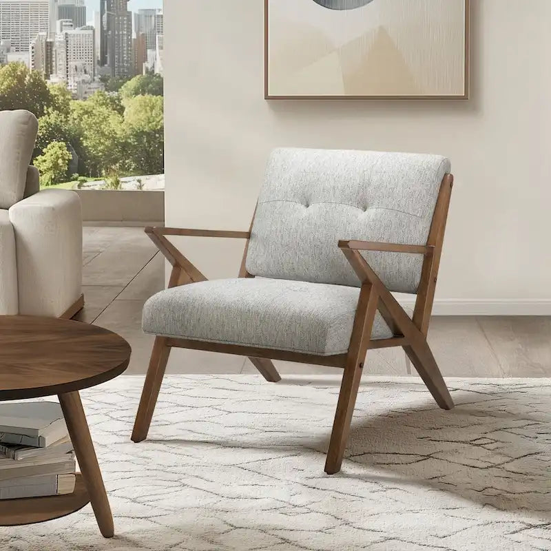 Fauteuil d'appoint rembourré Mid-Century avec accoudoirs inclinés en bois