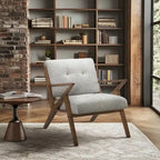 Fauteuil d'appoint rembourré Mid-Century avec accoudoirs inclinés en bois