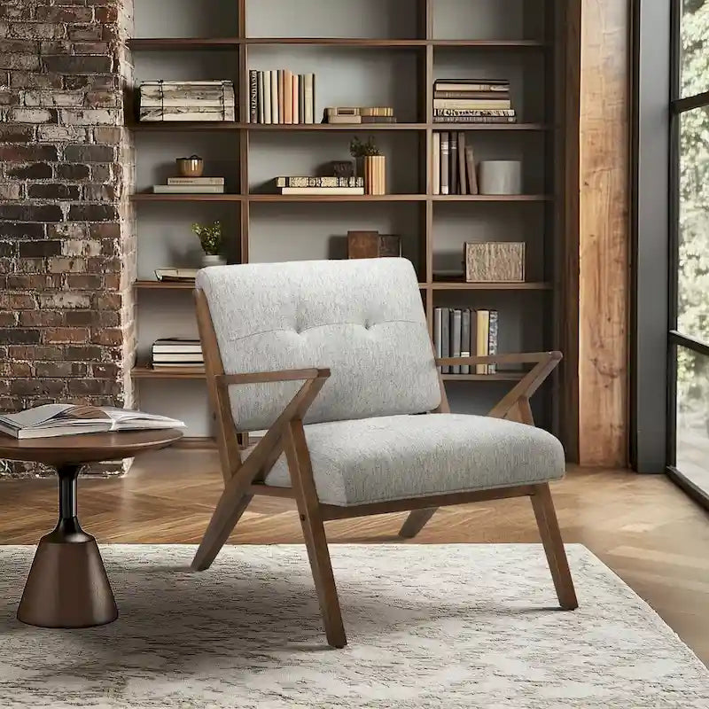 Fauteuil d'appoint rembourré Mid-Century avec accoudoirs inclinés en bois