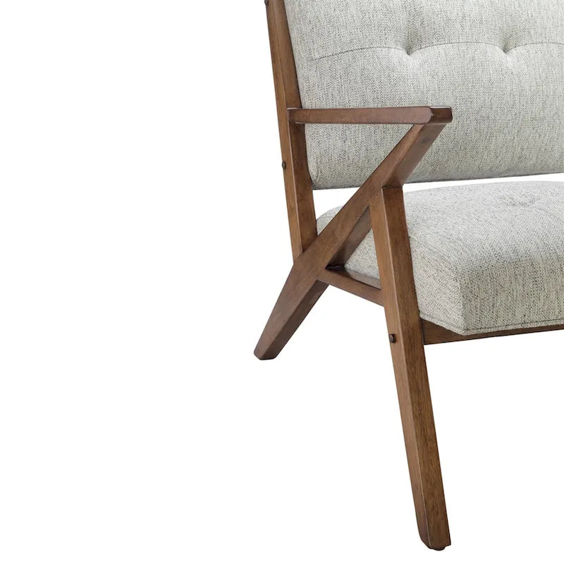 Fauteuil d'appoint rembourré Mid-Century avec accoudoirs inclinés en bois