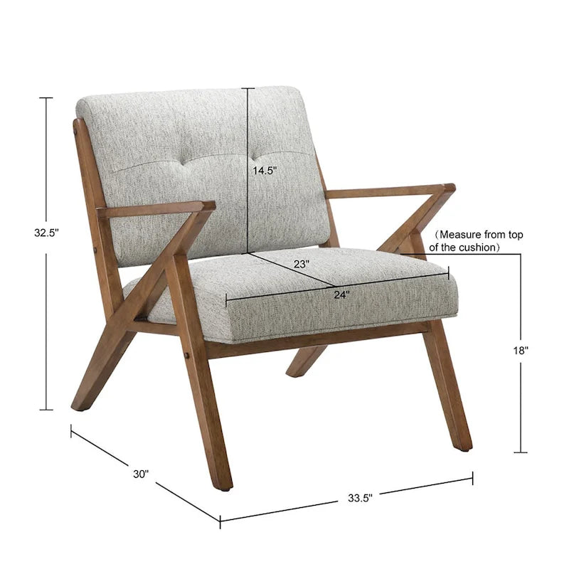 Fauteuil d'appoint rembourré Mid-Century avec accoudoirs inclinés en bois