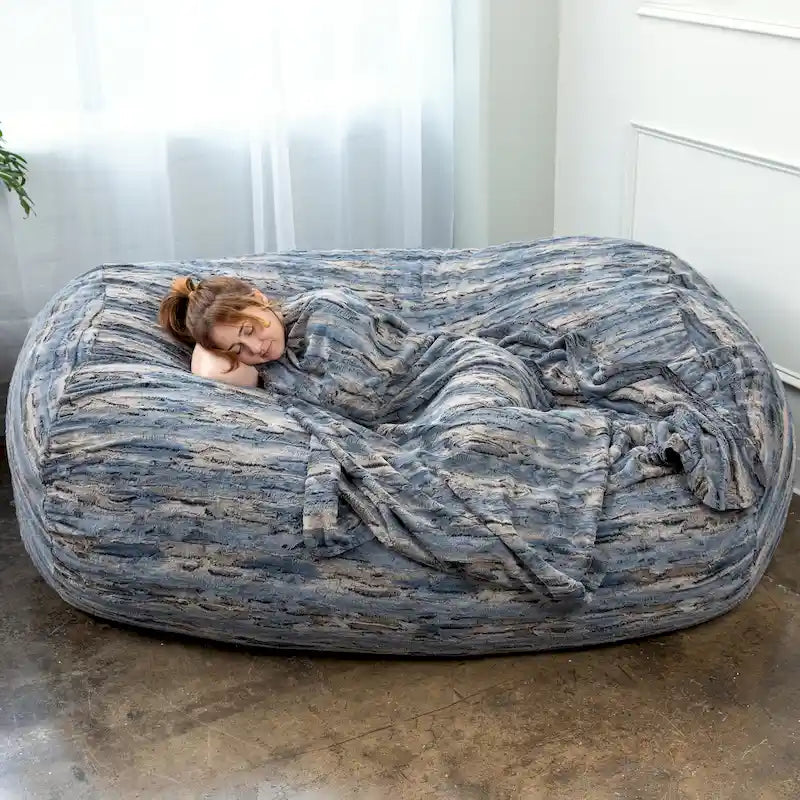 Pouf de salon géant en fausse fourrure de renard – Fauteuil ultra-moelleux surdimensionné