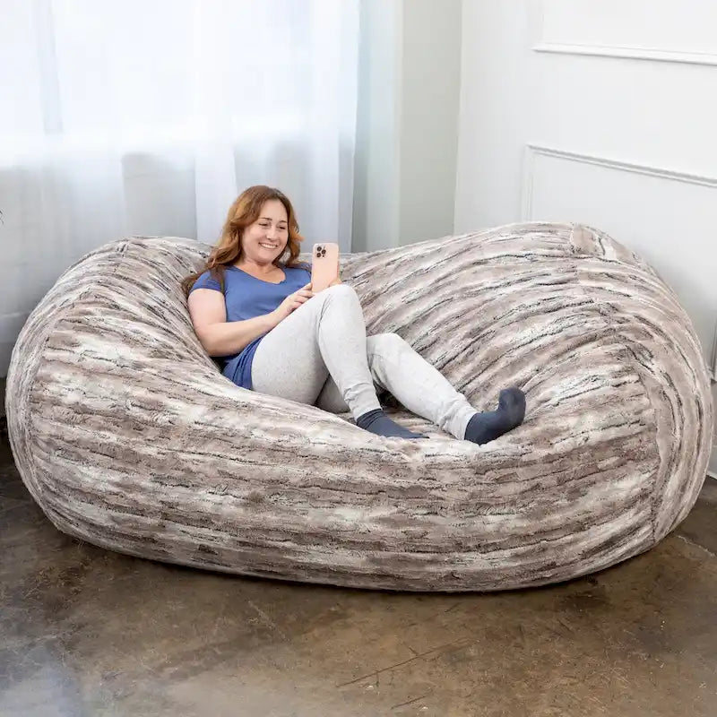 Pouf de salon géant en fausse fourrure de renard – Fauteuil ultra-moelleux surdimensionné