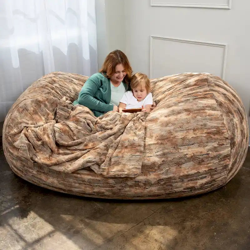 Pouf de salon géant en fausse fourrure de renard – Fauteuil ultra-moelleux surdimensionné
