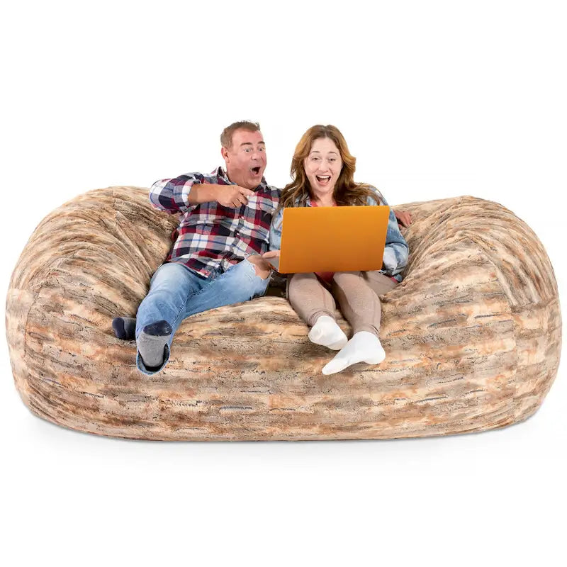 Pouf de salon géant en fausse fourrure de renard – Fauteuil ultra-moelleux surdimensionné