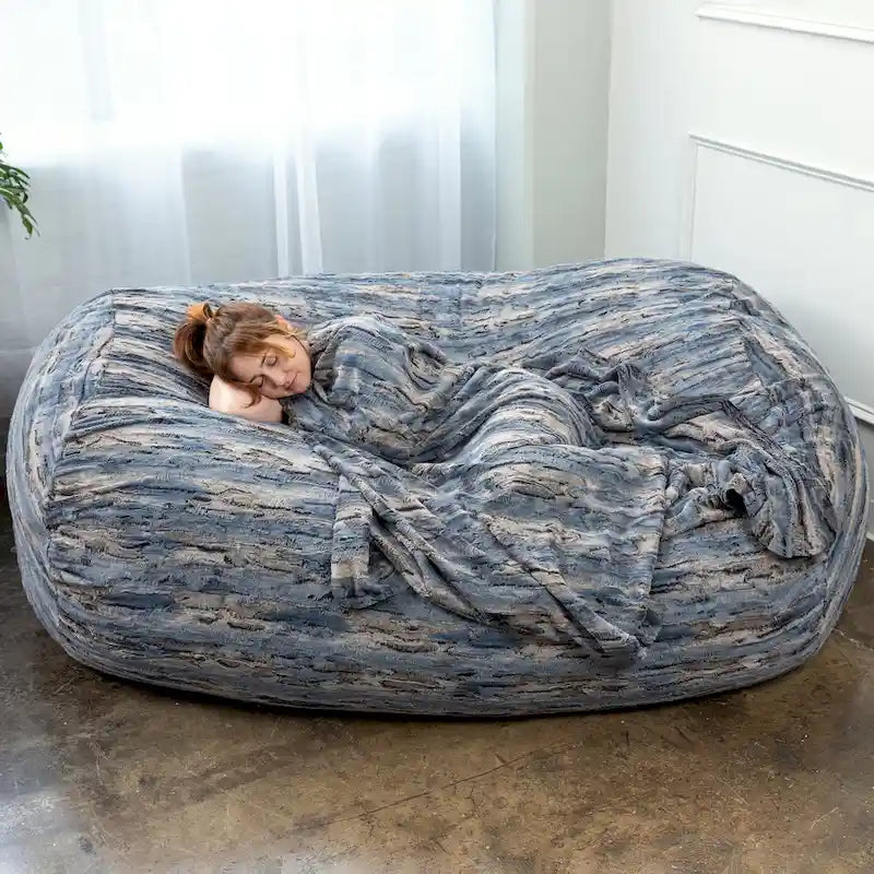 Pouf de salon géant en fausse fourrure de renard – Fauteuil ultra-moelleux surdimensionné