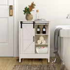 Meuble de rangement de salle de bain sur pied de style ferme avec porte coulissante – 3 étagères