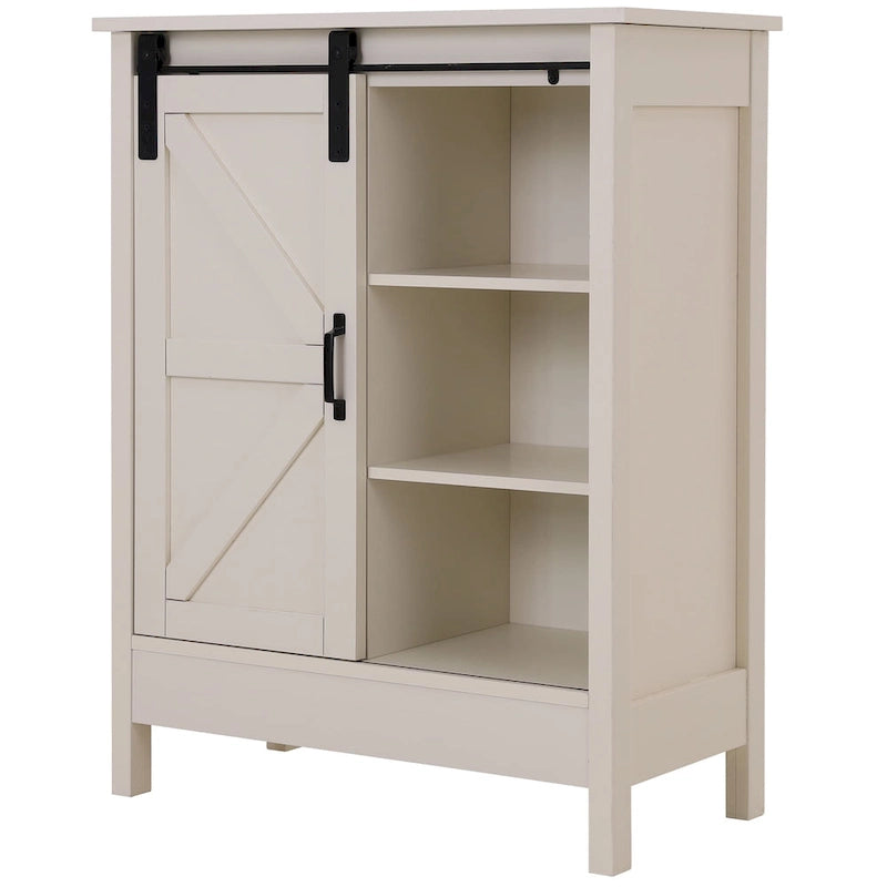 Meuble de rangement de salle de bain sur pied de style ferme avec porte coulissante – 3 étagères