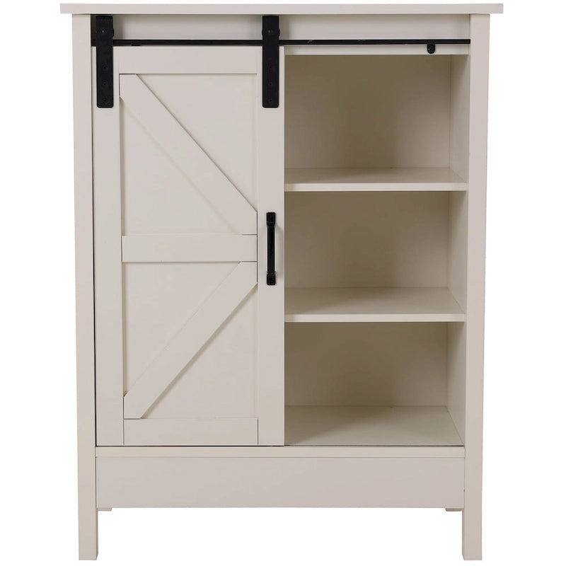 Meuble de rangement de salle de bain sur pied de style ferme avec porte coulissante – 3 étagères